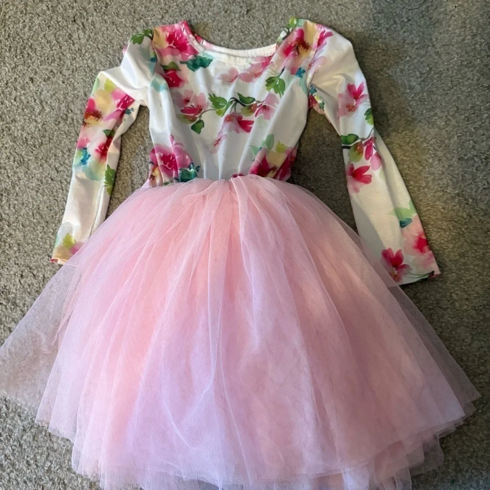 Grace and Lucille Pink Floral Tutu Dress Six 6 Birthday Pink White Long Sleeve